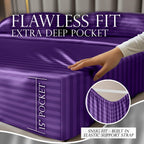 Decolure Striped Satin Sheets Queen Set 6Pc - Luxurious Silk Touch Satin Sheets Full - All-Season Silky Soft Full Size Bed Sheet
