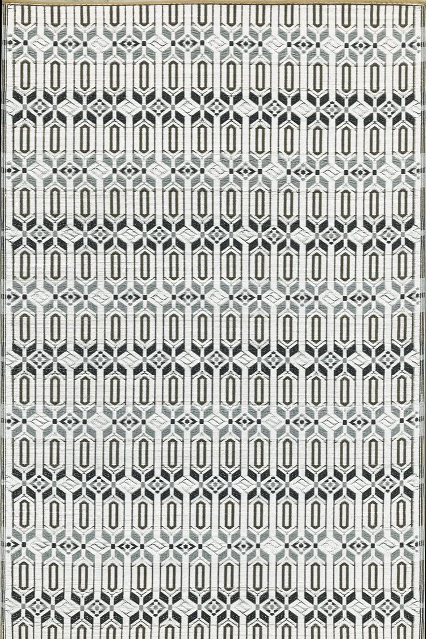 Mad Mats Geometric 5X8 Grey & White Outdoor Rug, Reversible Plastic Mat For Patio, Porch, Poolside, Mudroom, Camping, Rv, Deck