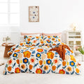 Susybao Cute Flower Duvet Cover Queen 100% Cotton Blue White Floral Duvet Cover 3 Pieces Set 1 Cartoon Burnt Orange Botanical Du