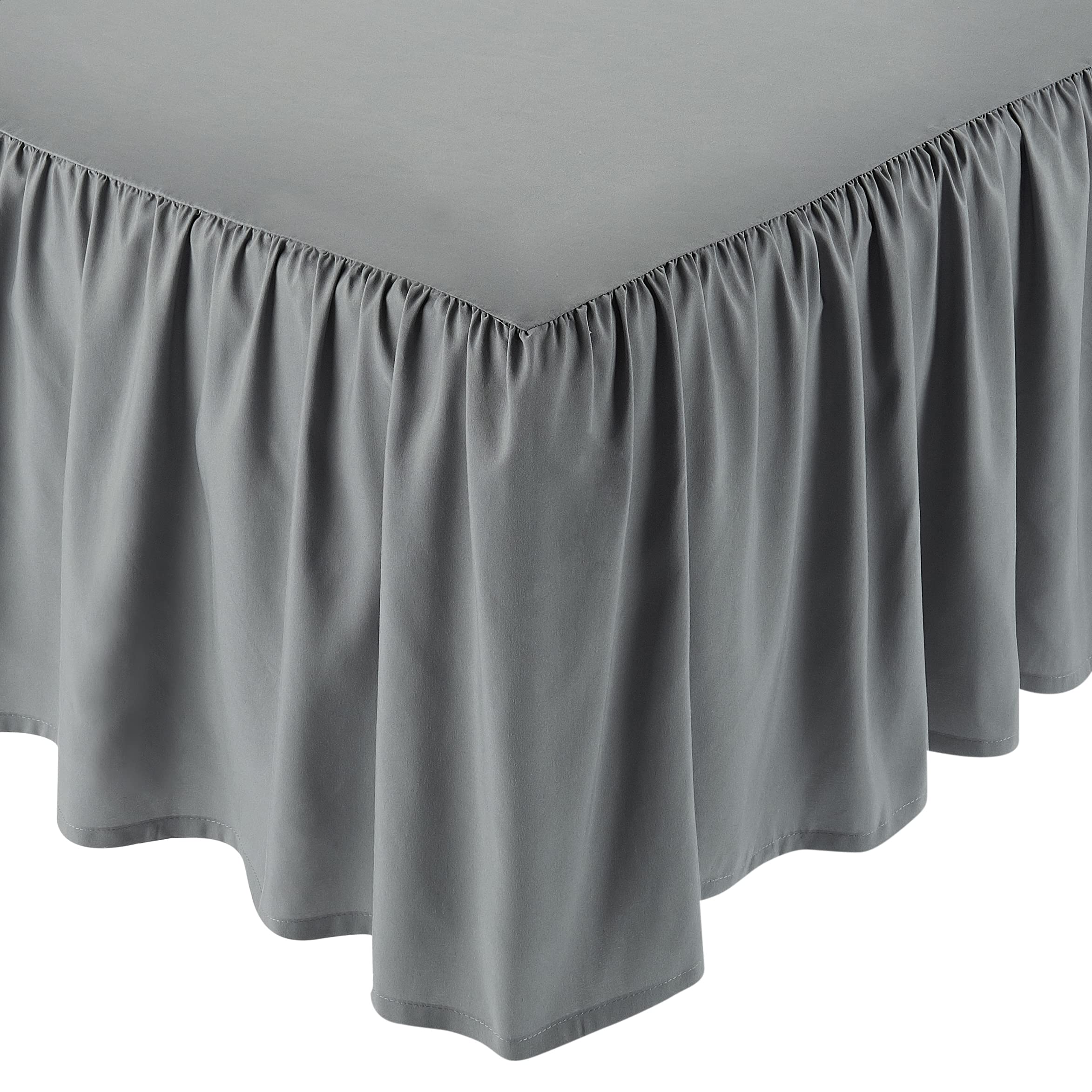 Amazon Basics Lightweight Ruffled Bed Skirt, Classic Style, Soft and Stylish 100% Microfiber With 16 Drop, Queen, Dark Grey, Sol