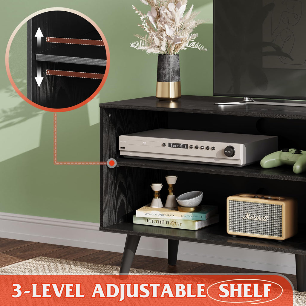 Wlive Tv Stand For 55 Inch Tvs, Entertainment Center With Storage Cabinet, Mid-Century Tv Stands For Living Room And Bedroom, 50' Tv Console, Black