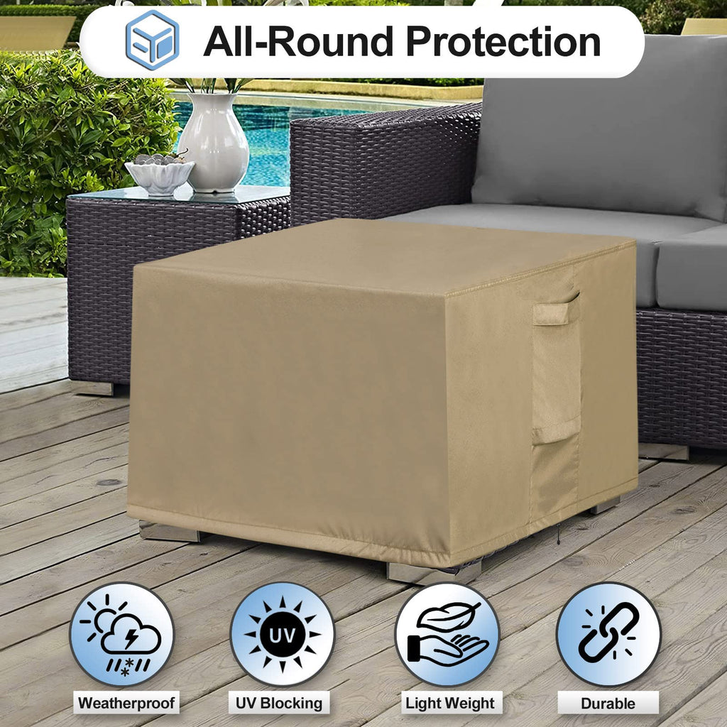 Outdoorlines Outdoor Waterproof Patio Ottoman Covers - Square Uv-Proof Patio Side Table Cover Windproof Heavy-Duty Furniture Covering Protector 28L X 28W X 17H Inch, Camel