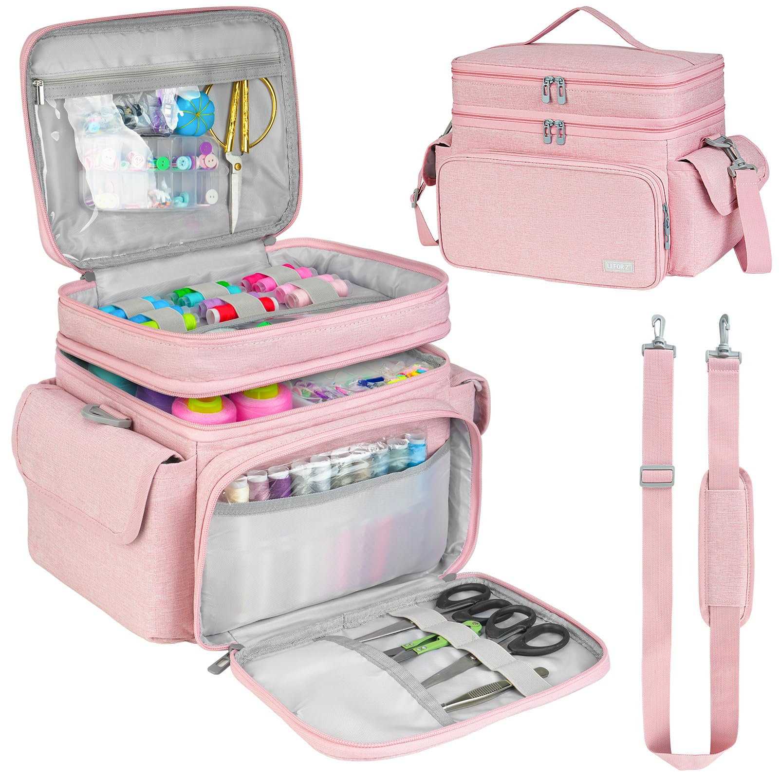 LEFORZ Sewing Supplies Organizer(10.5 x 8 x 9inch),Double-Layer Sewing Accessories Storage Bag,Protable Travel Sewing Box Sewing