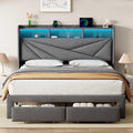 Driftalia LED King Size Bed Frame with 2 Storage Drawers, Upholstered King Bed Frame with Headboard and Charging Station, No Box