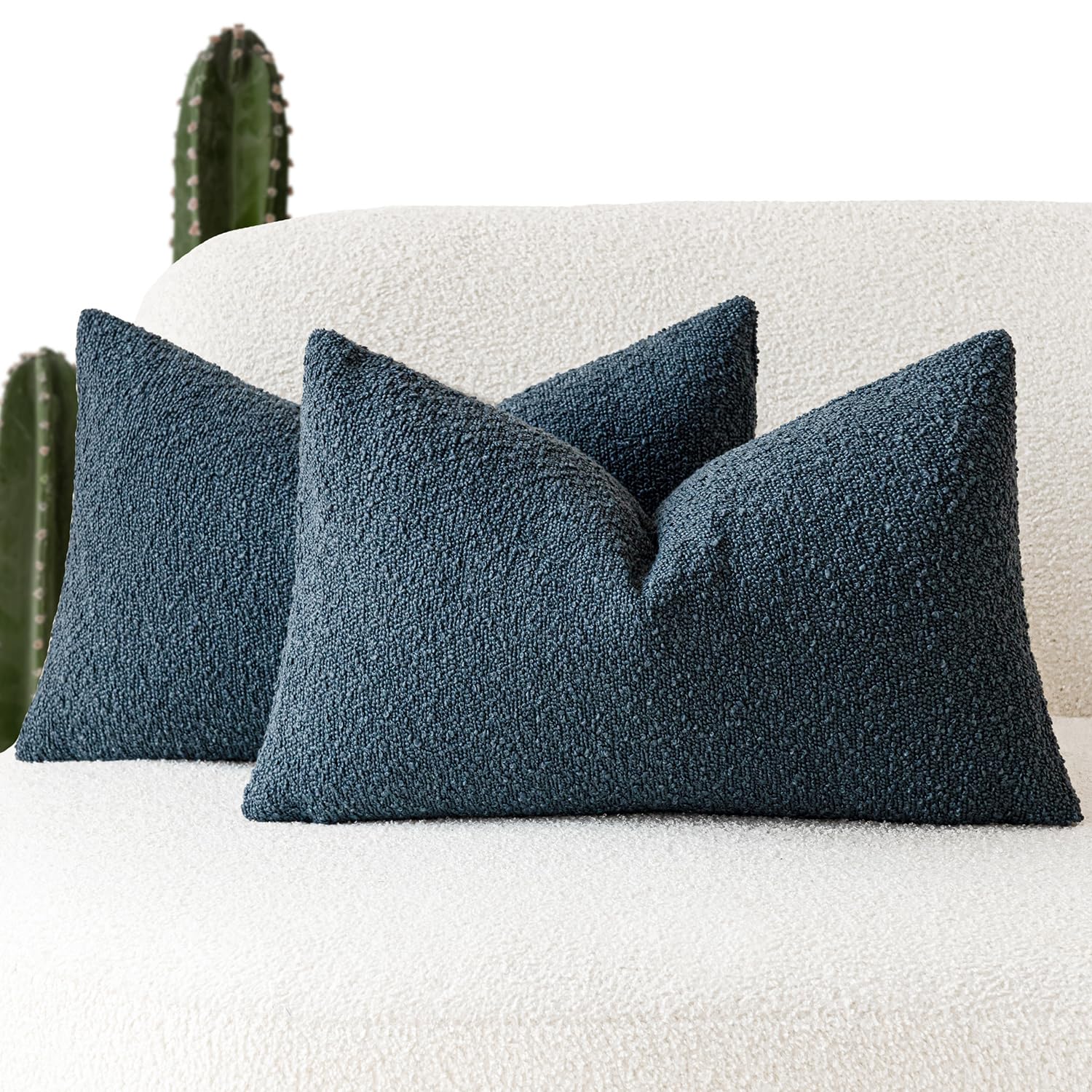Foindtower Pack Of 2 Modern Textured Boucle Throw Pillow Covers Accent Solid Decorative Lumbar Pillow Cases Cozy Couch Cushion C