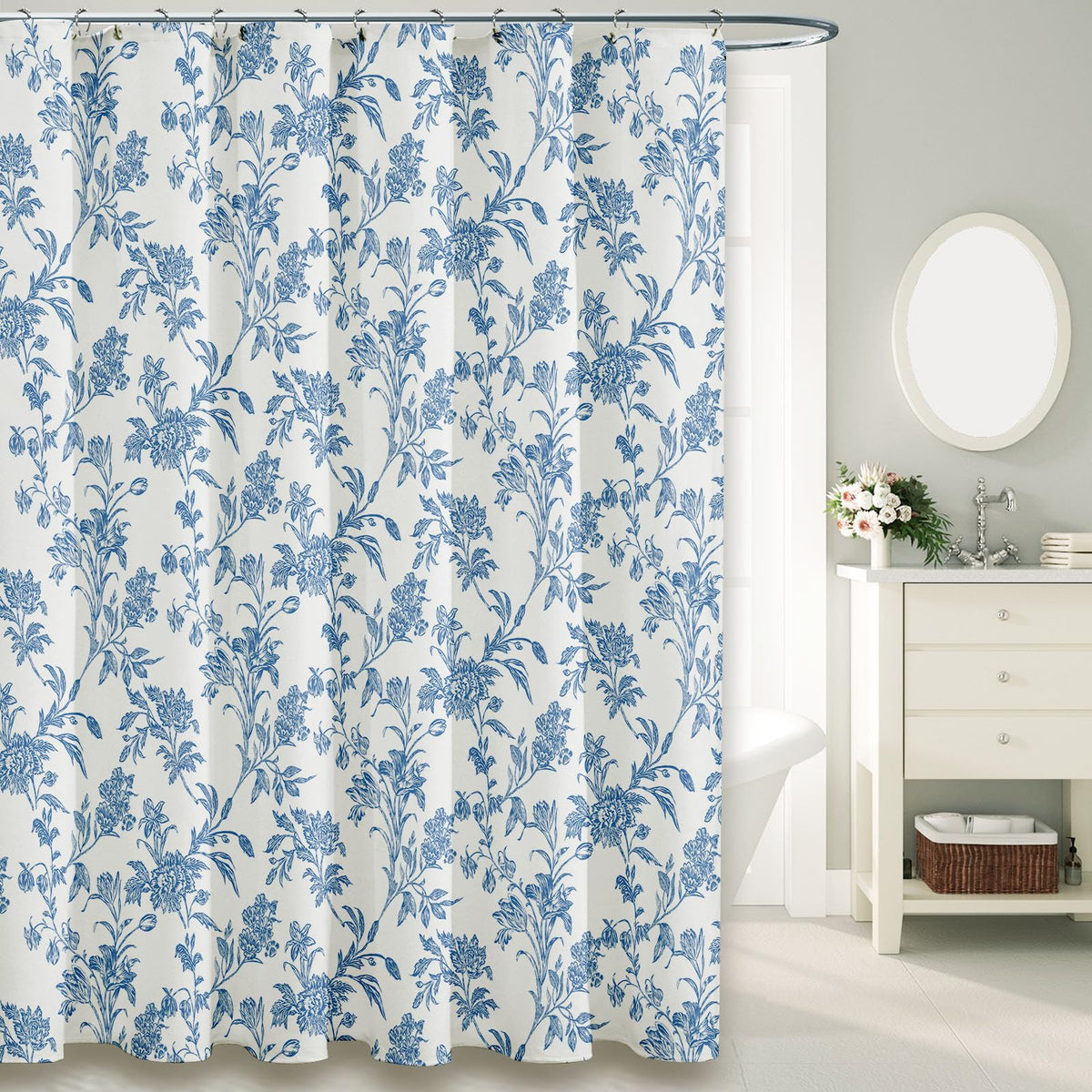 Pink Shower Curtain Floral Cotton Linen Cottagecore Shower Curtain For Bathroom 72' W X 72' L