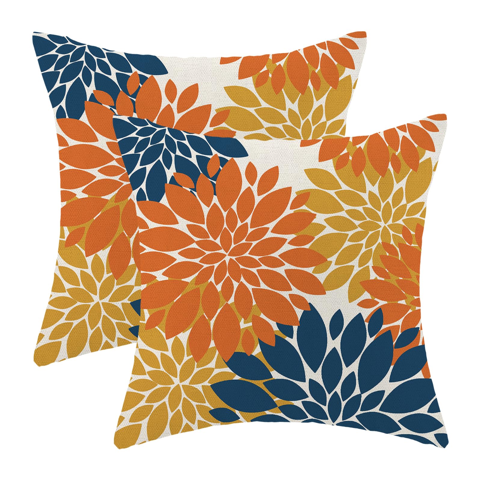 Cxmeifly Fall Burnt Orange Outdoor Pillow Covers 18X18 Inch Set Of 2 Navy Blue Yellow Dahlia Floral Decor Throw Pillows Modern G