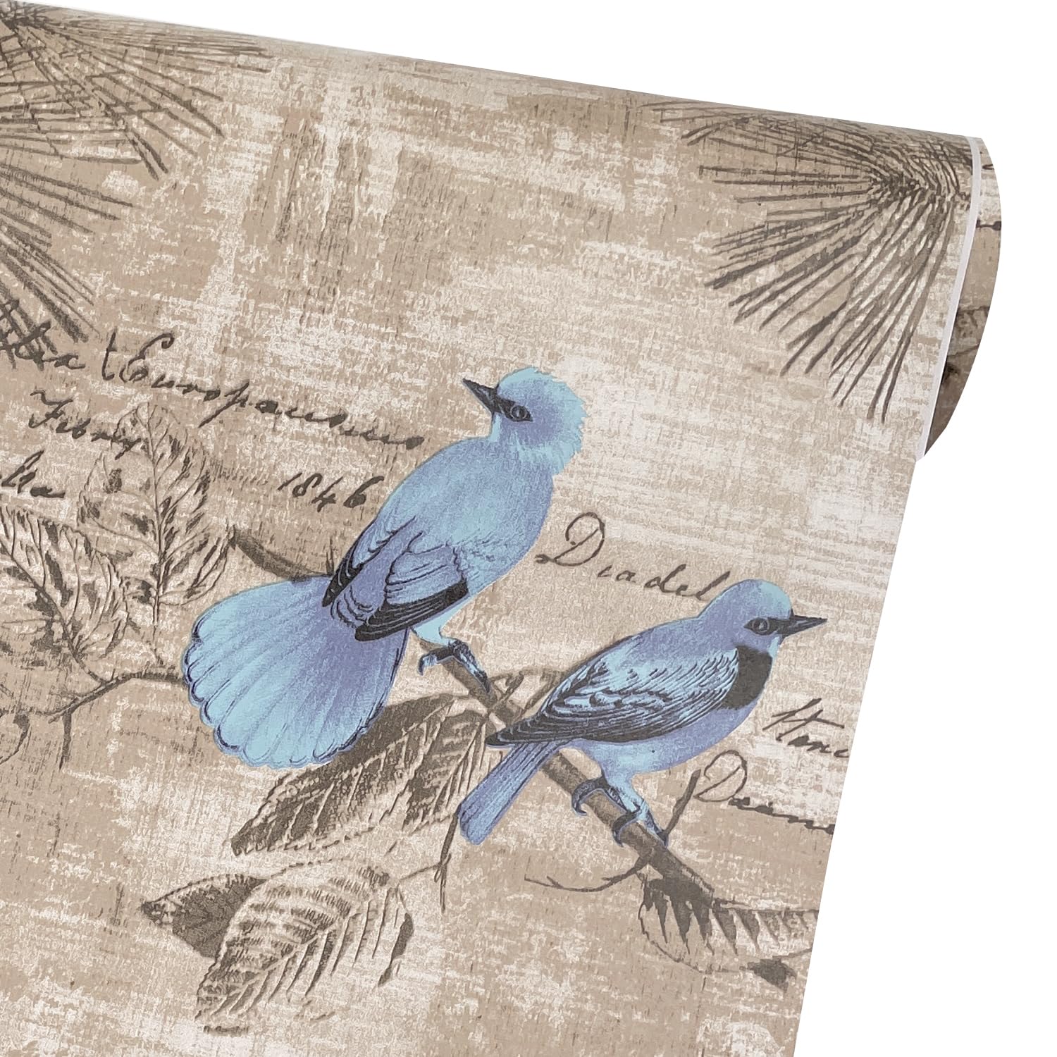 SimpleLife4U Blue Birds Contact Paper Handwriting Pattern Self-Adhesive Shelf Liner Locker Sticker 17.7 Inch By 9.8 Feet