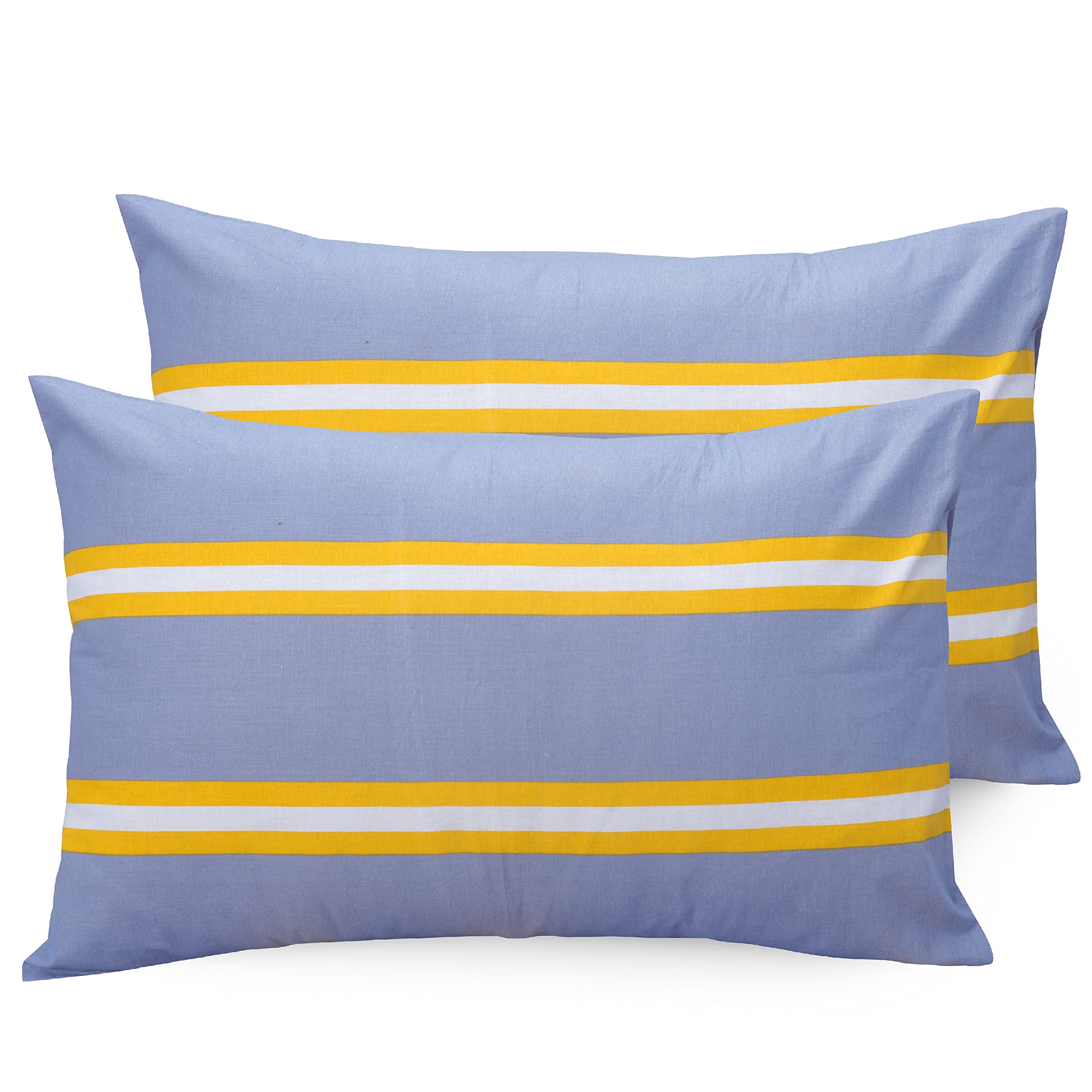 Huesland By Ahmedabad Cotton 144 Tc Pure Cotton Pillow Covers Set Of 2  Grey & Yellow