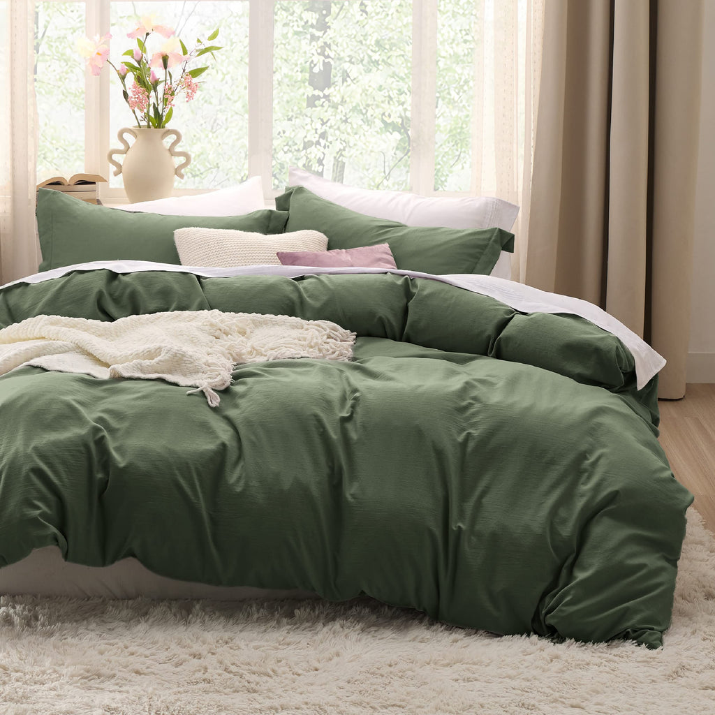 Bedsure Olive Green California King Duvet Cover - Soft Prewashed Cal King Duvet Cover Set, 3 Pieces, 1 Duvet Cover 104X98 Inches