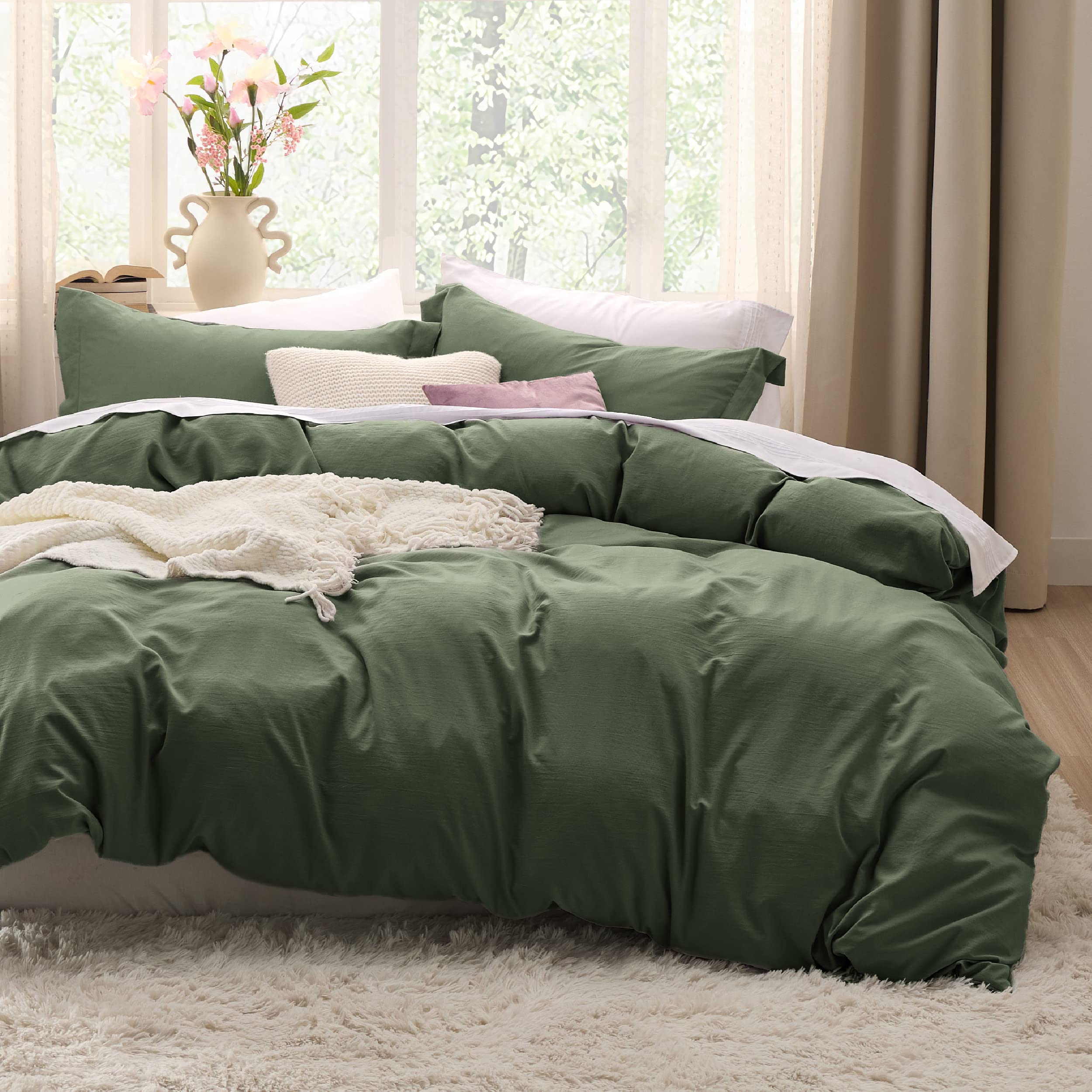 Bedsure Olive Green California King Duvet Cover - Soft Prewashed Cal King Duvet Cover Set, 3 Pieces, 1 Duvet Cover 104X98 Inches