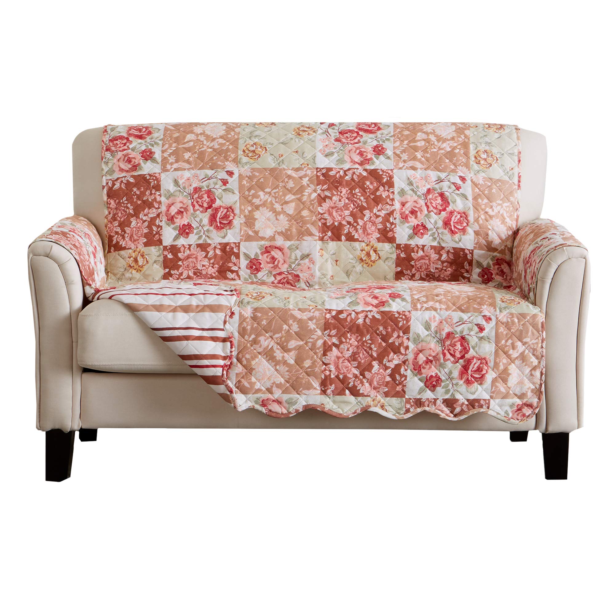 Great Bay Home Medallion Stitched Solid Furniture Protector Stain Resistant Durable Furniture Protector Elenor Collection (Loves