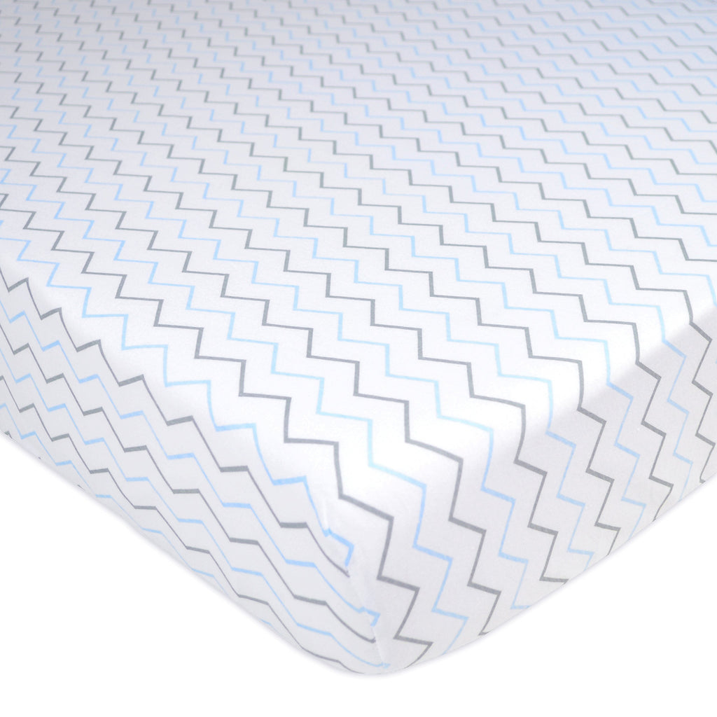 American Baby Company 3 Pack Fitted Crib Sheets 28'' X 52'', Soft Breathable Neutral 100% Cotton Jersey Sheet, Blue Star/Zigzag,