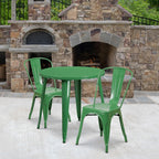 Flash Furniture Commercial Grade 30" Round Green Metal Indoor-Outdoor Table Set with 2 Cafe Chairs