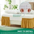 Biscaynebay Wrap Around Bed Skirts For King & Cal King Beds 16' Drop, Gold Adjustable Elastic Dust Ruffles Easy Fit Wrinkle Resistant Silky Luxurious Fabric Machine Washable