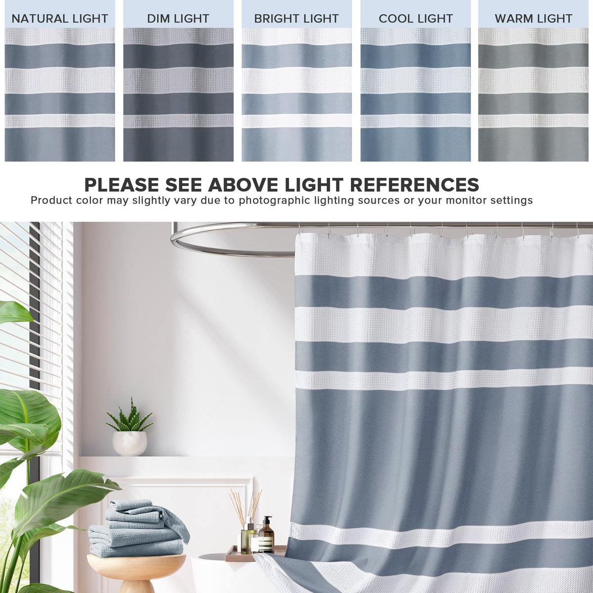 Madison Park Spa Waffle Shower Curtain Pieced Fabric Extra Long Premium Spa Quality Modern Shower Curtains For Bathroom, Tall 72X84, Indigo Blue