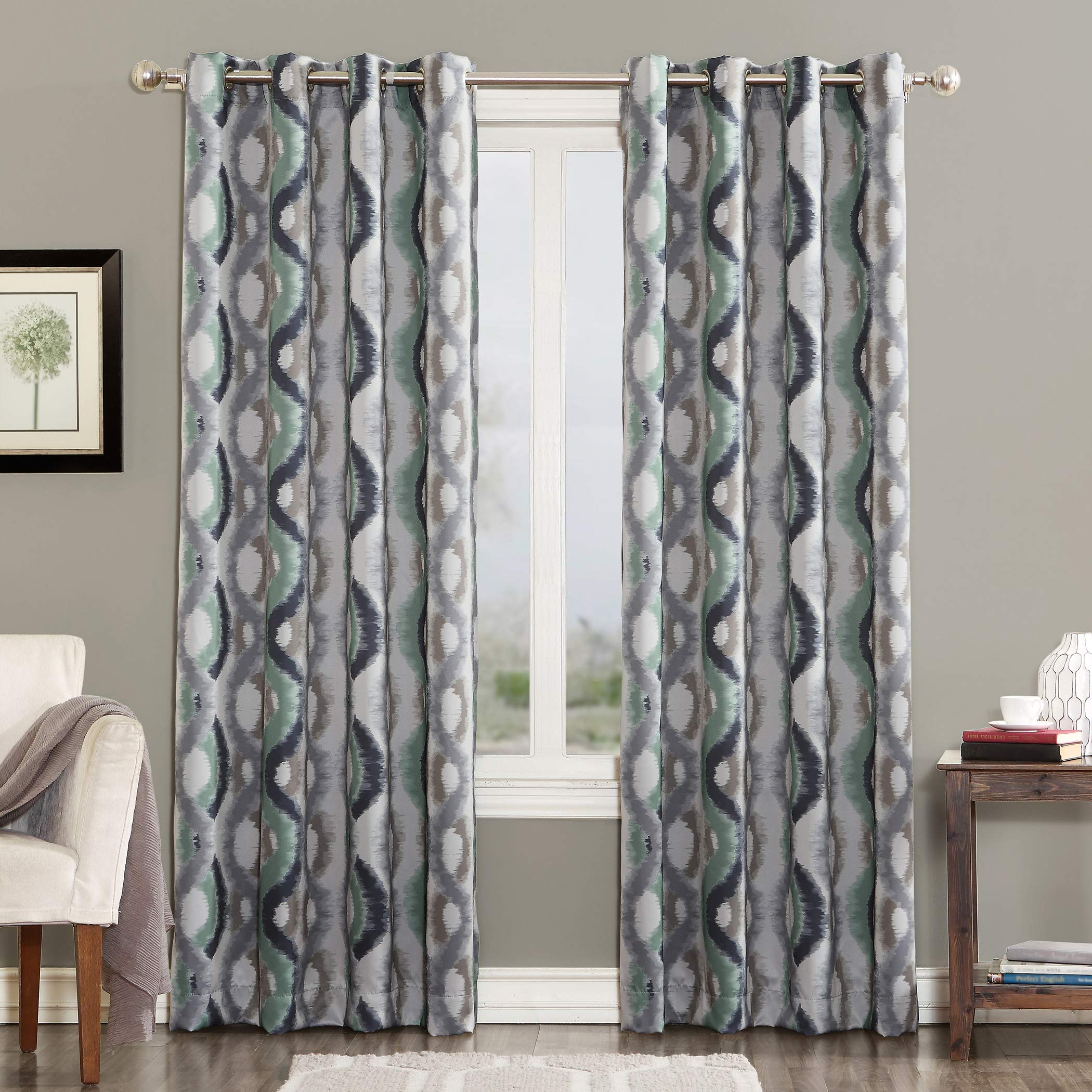 Sun Zero Burbank Watercolor Ogee Energy Efficient Grommet Curtain Panel, 54 x 63, Linen