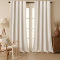 XOGUIBO Boho Blackout Curtains 96 Inches Long Beige Linen Blend 2 Panels with Tassels and Cotton Embroidery, Farmhouse Vintage R