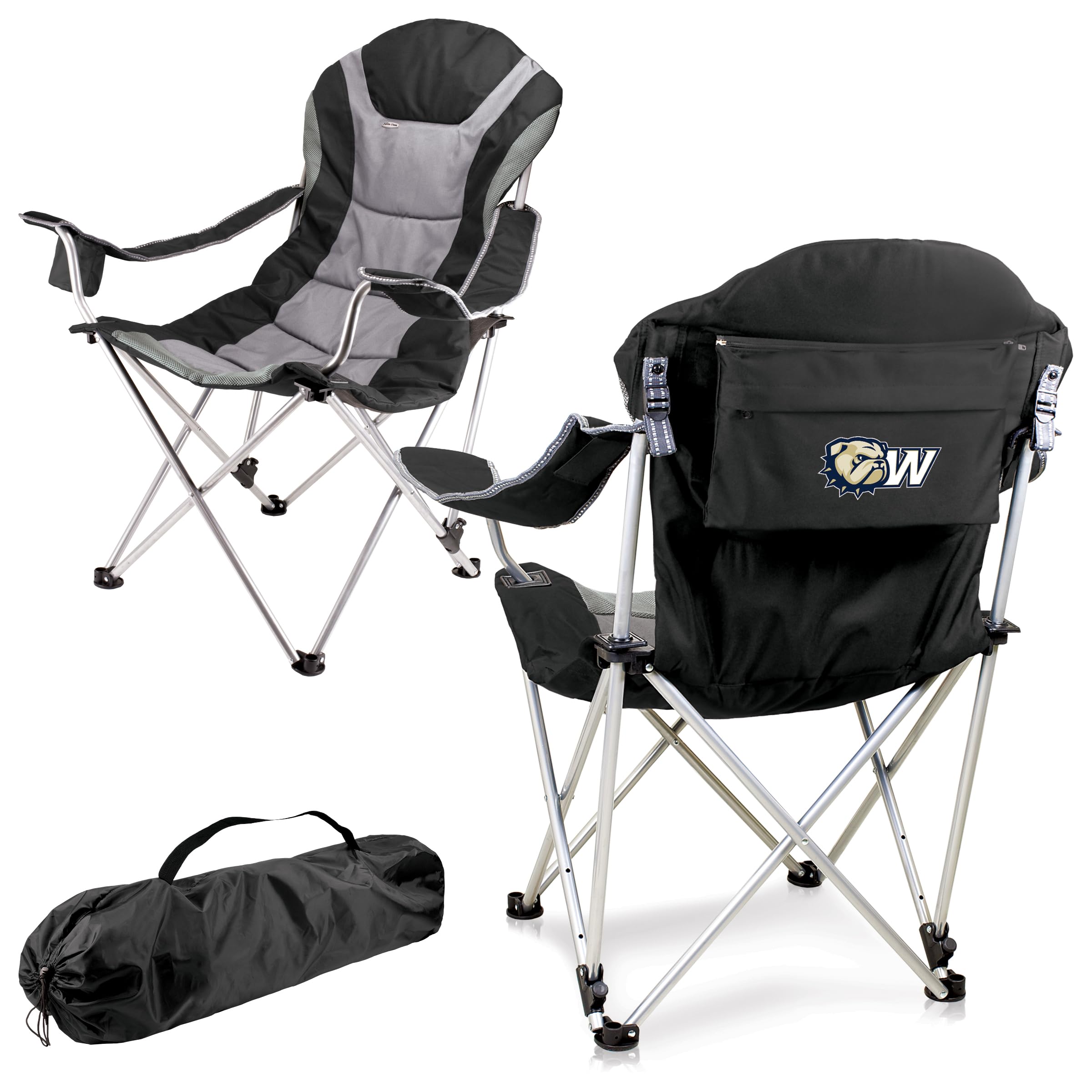 PICNIC TIME NCAA Reclining Camp Chair, One Size, Black with Gray Accents