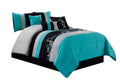 Chezmoi Collection Napa 7-Piece Luxury Leaves Scroll Embroidery Bedding Comforter Set (Oversized King, Teal Blue/Gray/Black)