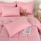 DOWNCOOL King Size Comforter Set, 7Pcs Bedding Comforter Sets Pink, All Season Down Alternative Bedding Comforter Sets with Comf
