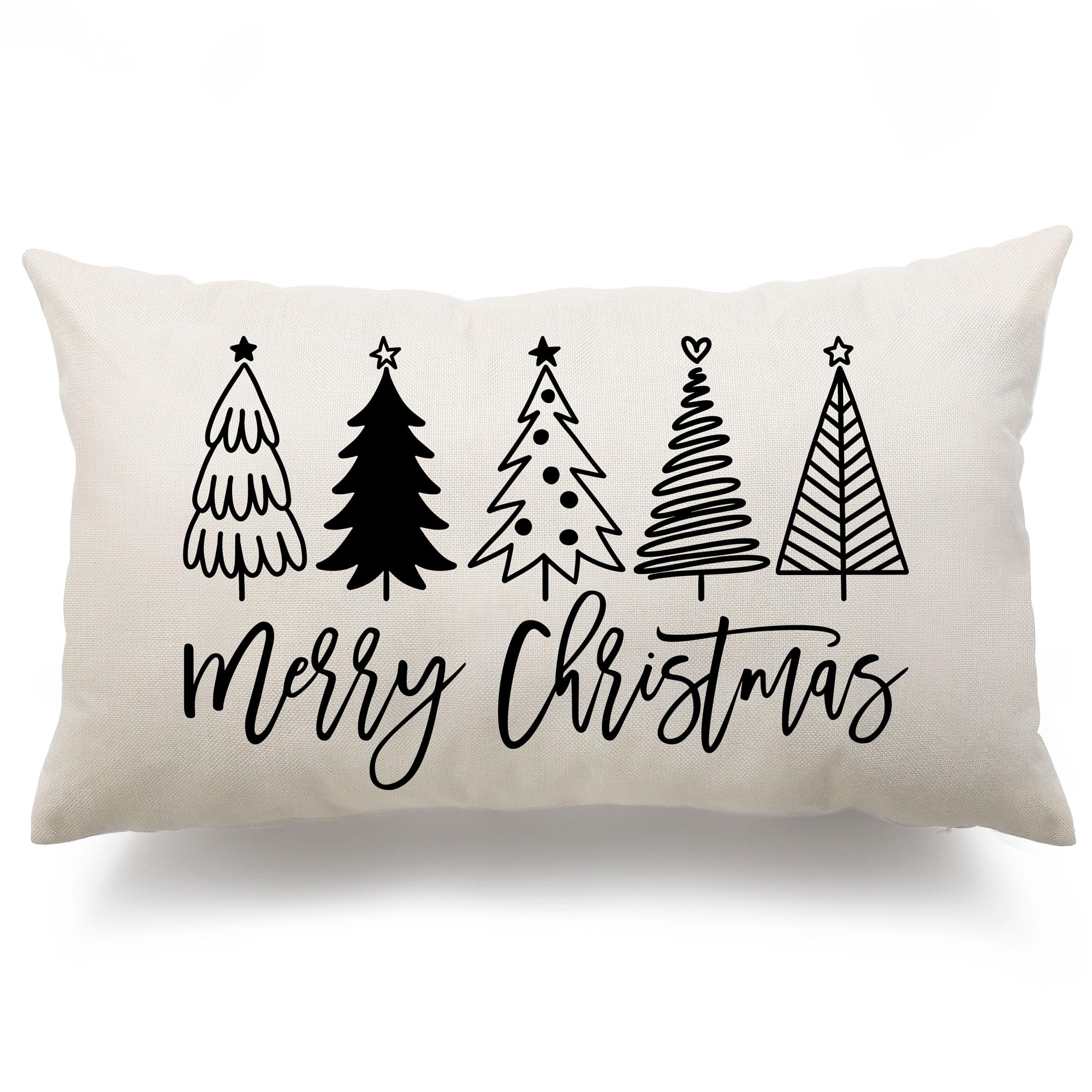 Dfxsz Christmas Pillow Covers 12X20 Inch Black Christmas Tree Merry Christmas Decorative White Throw Pillows Winter Christmas De