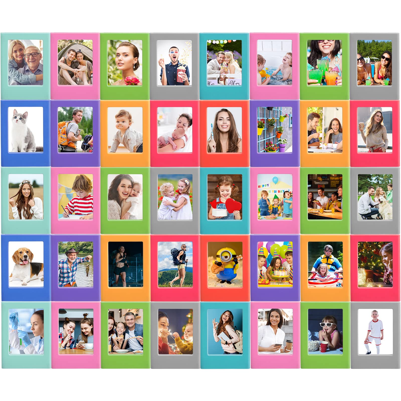Epakh 40 Packs Magnetic Photo Picture Frame Cute Mini Table Photo Frame Holder 3 Inches Plastic Colorful Photo Display Compatibl