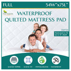 Full Size Quilted Mattress Pad - Fitted Waterproof Mattress Protector, Pillow Top Mattress Topper, Premium Quality Hypoallergeni