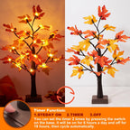 [ 2 Pack & Timer ] Beterzack 24 Inch Artificial Fall Lighted Maple Tree Decor, Total 48 Led Battery/Usb Operated Pumpkins Acorns