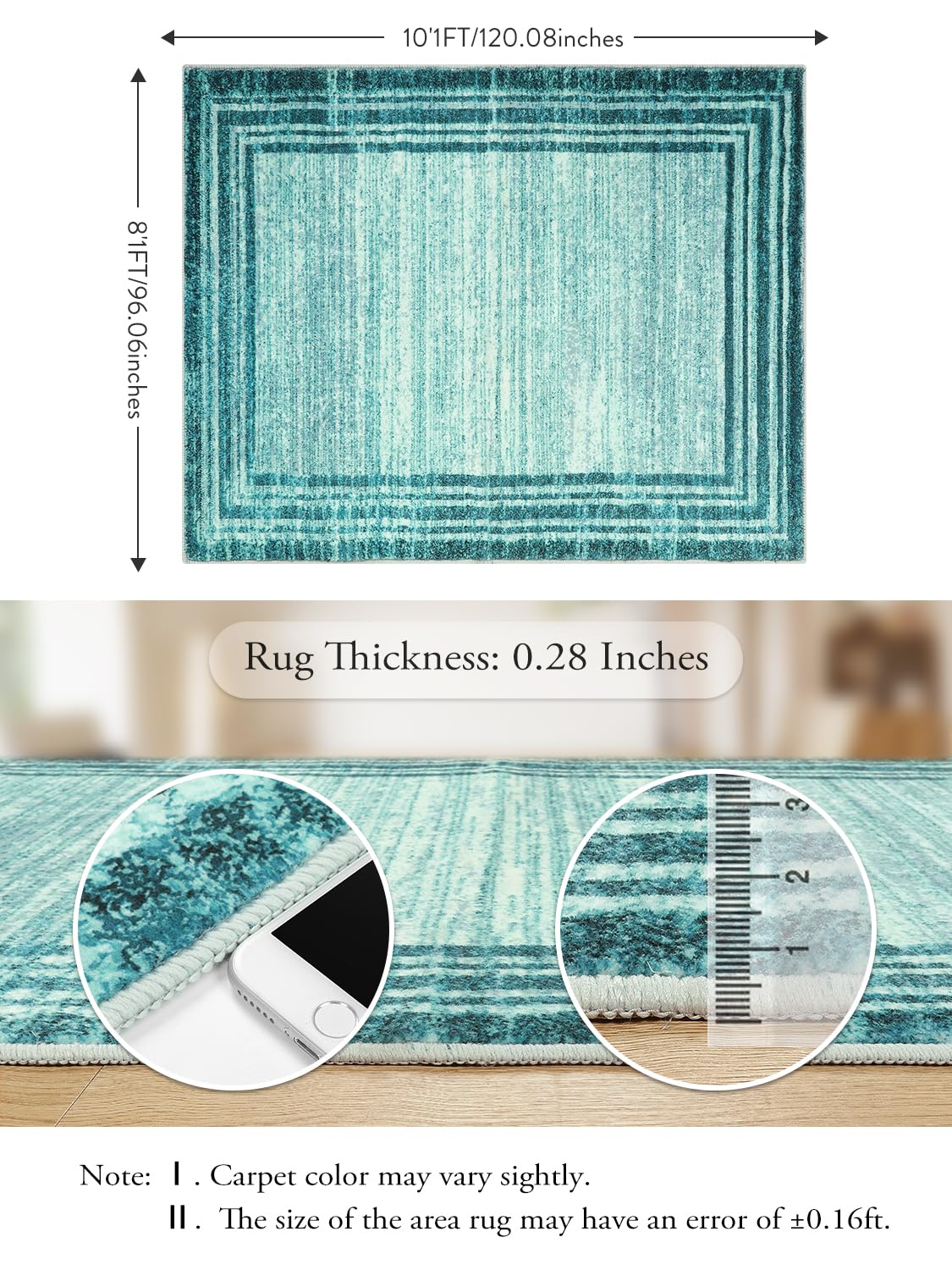 Lahome Abstract Teal Bedroom Rug 8X10,Washable Modern 8X10 Area Rugs For Living Room Non-Slip,Low-Pile Soft Dining Room Carpet M