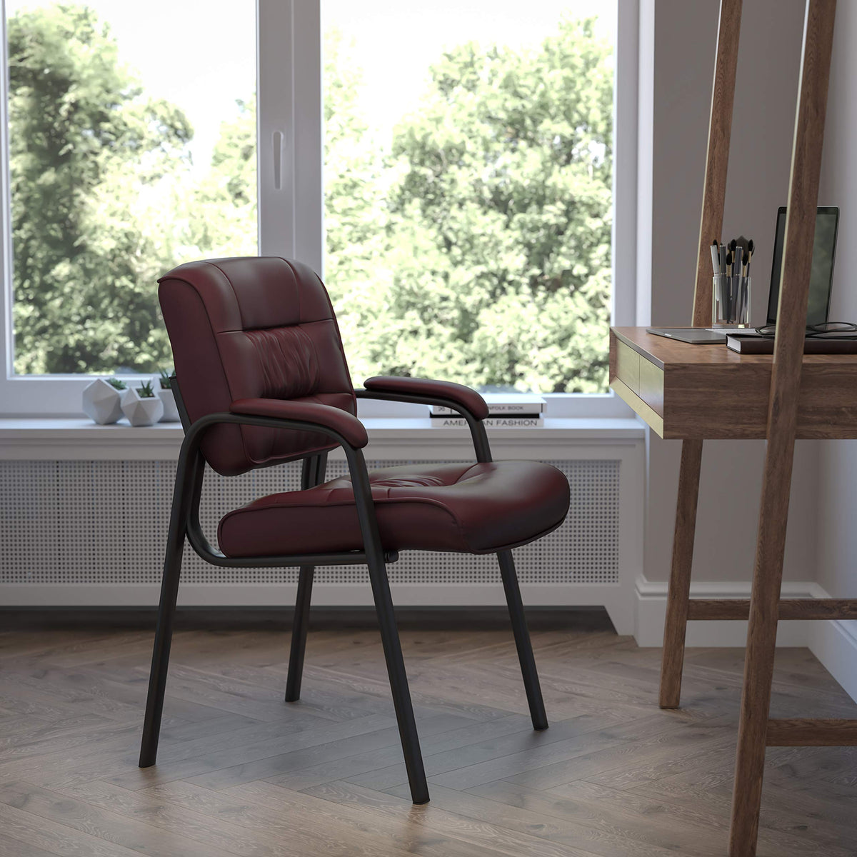 Flash Furniture Haeger LeatherSoft Tufted Executive Reception Chair with Padded Armrests, Upholstered Side Chair for Living Room or Office, Burgundy