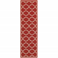 HomeRoots Polypropylene 2’x8’ Red and Ivory Trellis Indoor Outdoor Runner Rug
