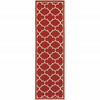 HomeRoots Polypropylene 2’x8’ Red and Ivory Trellis Indoor Outdoor Runner Rug