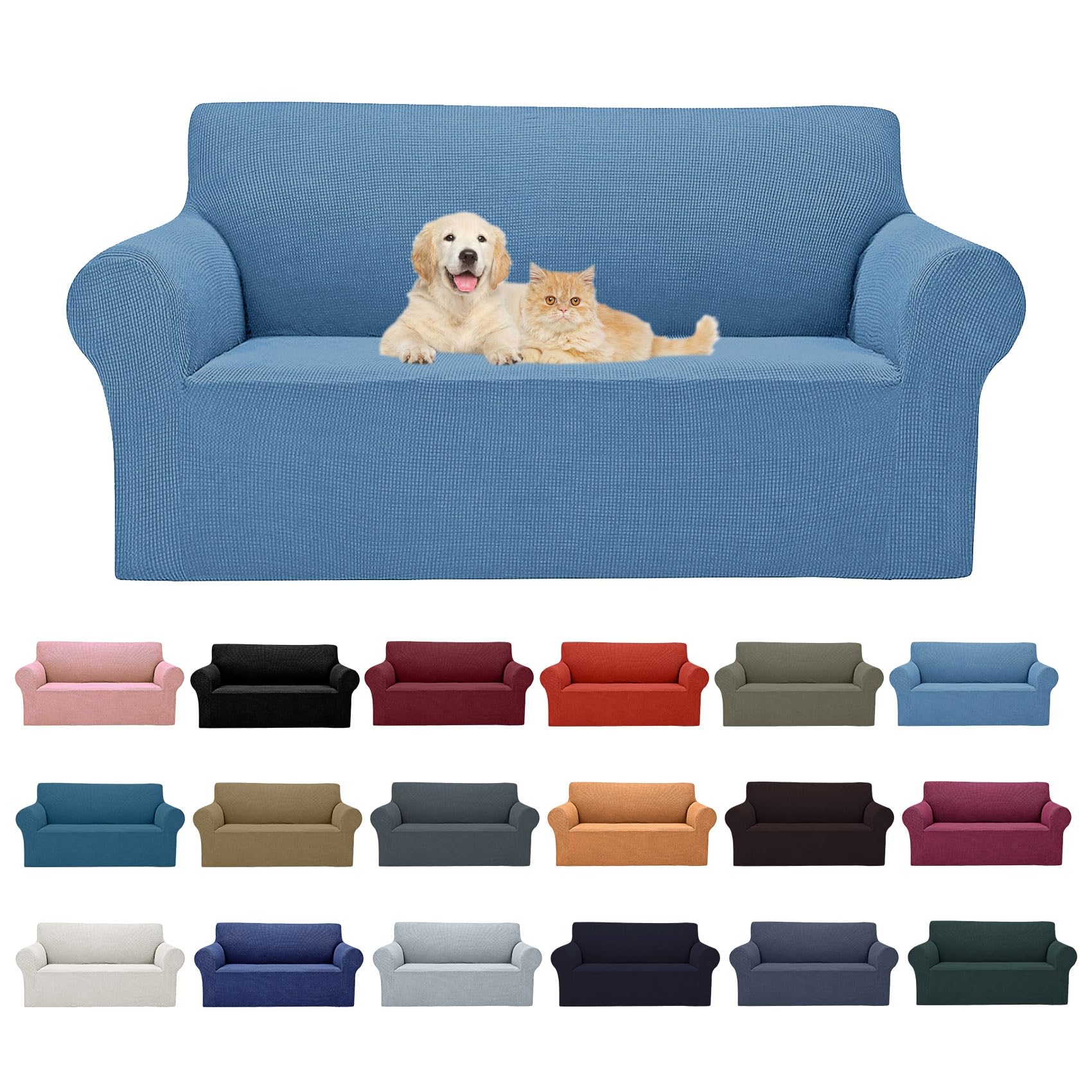 2025 New Stretch Loveseat Sofa Slipcovers Couch Cover For 2 Cushion Furniture Protector Sofa Covers With Elastic Bottom Jacquard Fabric Small Checks For Pets, Kids - Riverside