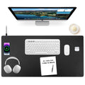 Wireless Charging Mouse Pad Firelison 2 In 1 Leather Multifunctional Office Desk Pad With Non-Slip Rubber Base, Waterproof Desk