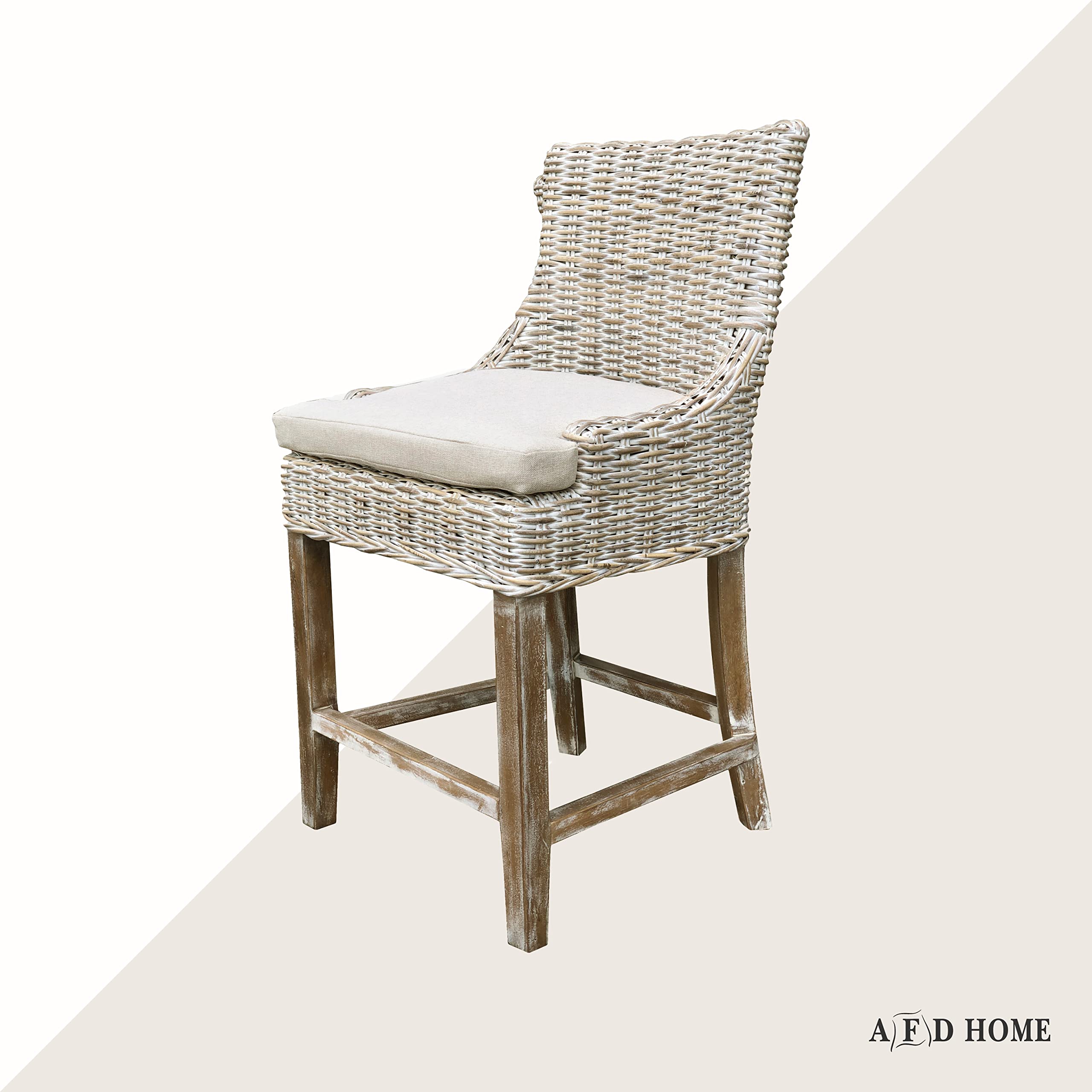 AFD Home Alfresco Kuba-Weave Counter Stool, Wooden, Off White, 23 Inch Seat Height