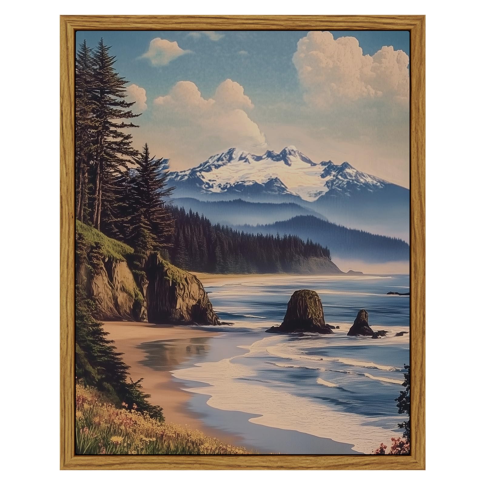 InSimSea Framed Canvas Wall Art, Vintage National Park Art for Living Room Hallway Shelf, 10x8in, Olympic Coastal Landscape Pain