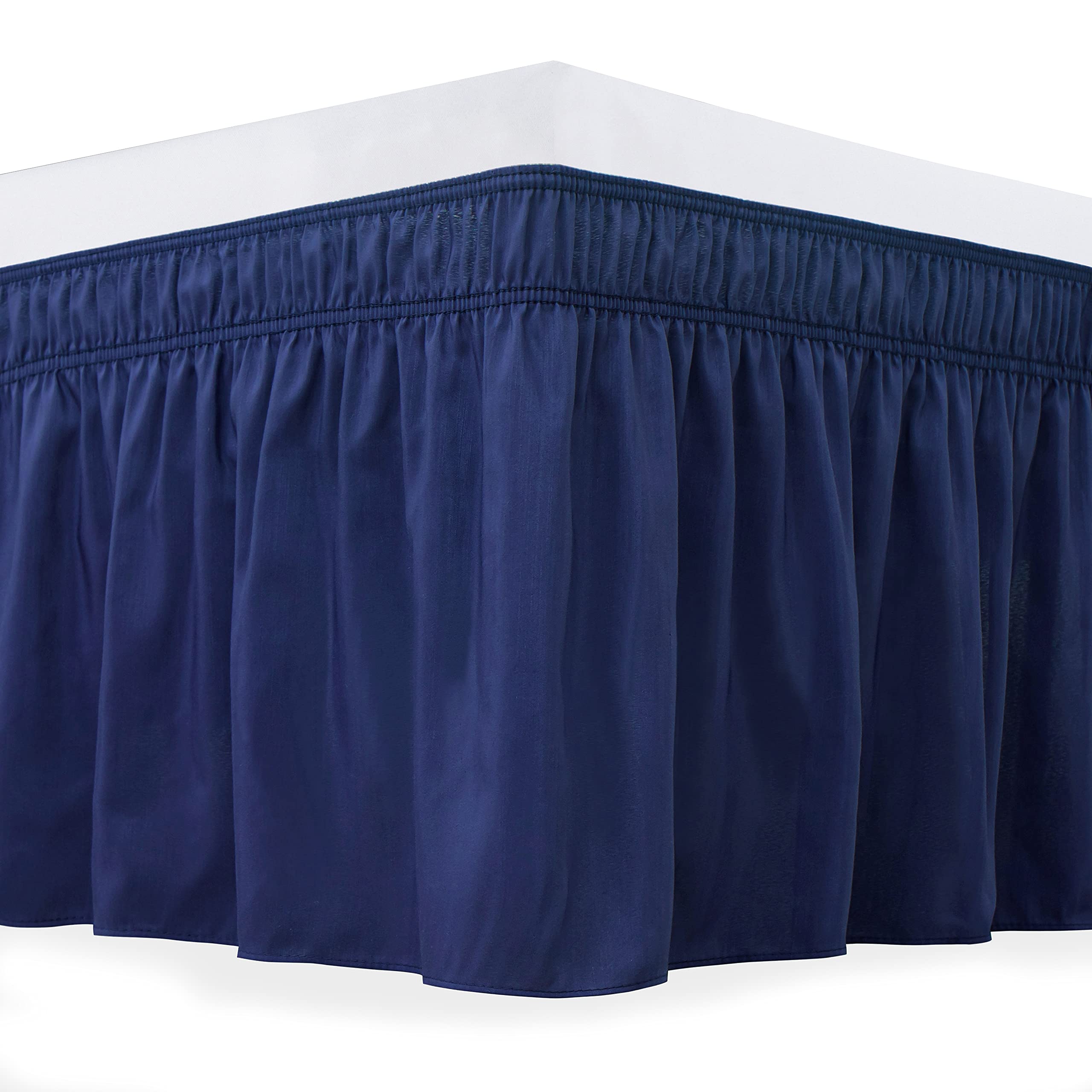 Biscaynebay Wrap Around Bed Skirts For Twin & Twin Xl Beds Short Drop Of 12', Navy Adjustable Elastic Dust Ruffles Easy Fit Wri