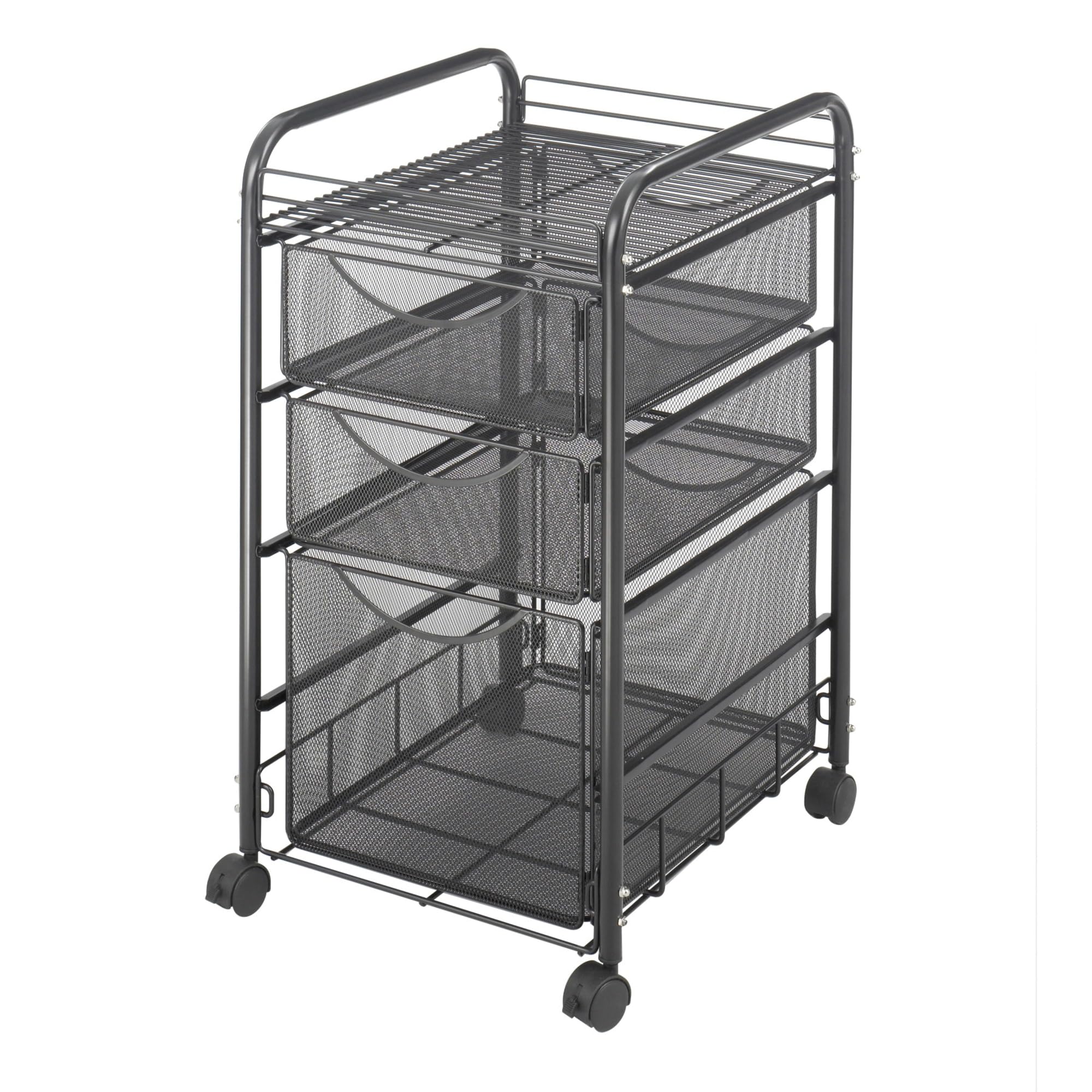 Safco Onyx Rolling File Cart with Large File Drawer and 2 Supply Drawers, Fits Letter-Size Hanging Folders, Durable Steel Construction