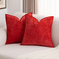 Futei Red Chenille Throw Pillow Covers 24X24 Inch Set Of 2,Soft Velvet Euro Pillow Shams,Home Decor For Couch Bed Living Room
