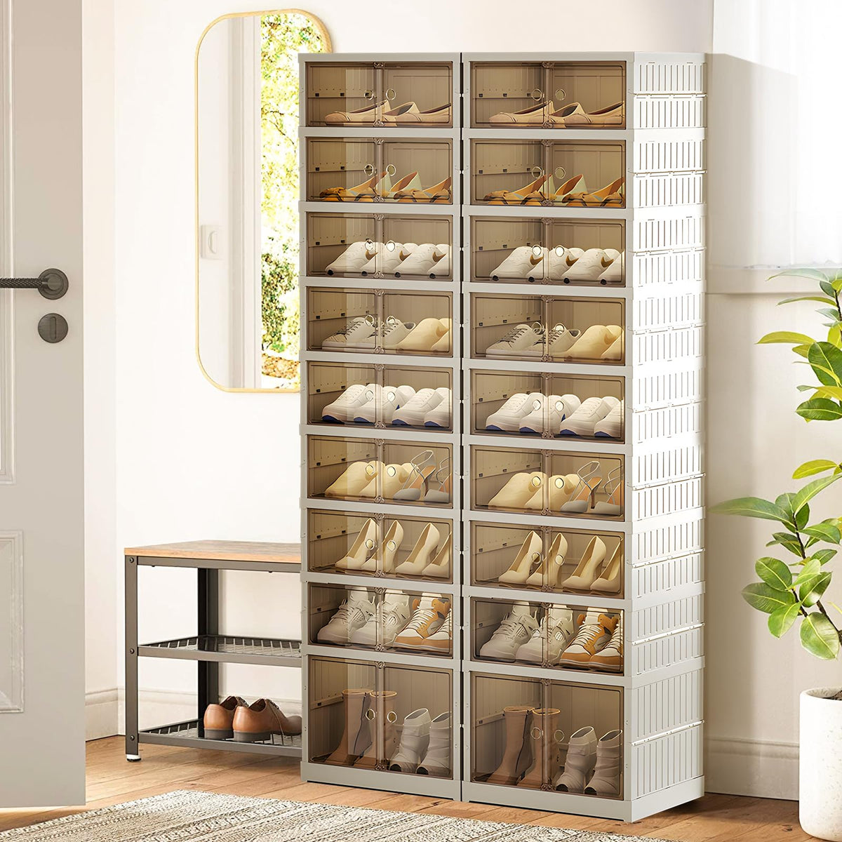ELPHECO 9 Tier 36 Pairs Large Shoe Rack Organizer  Foldable Sneaker Cabinet Bins, Stackable Shoe Storage Shelf, Collapsible Sho