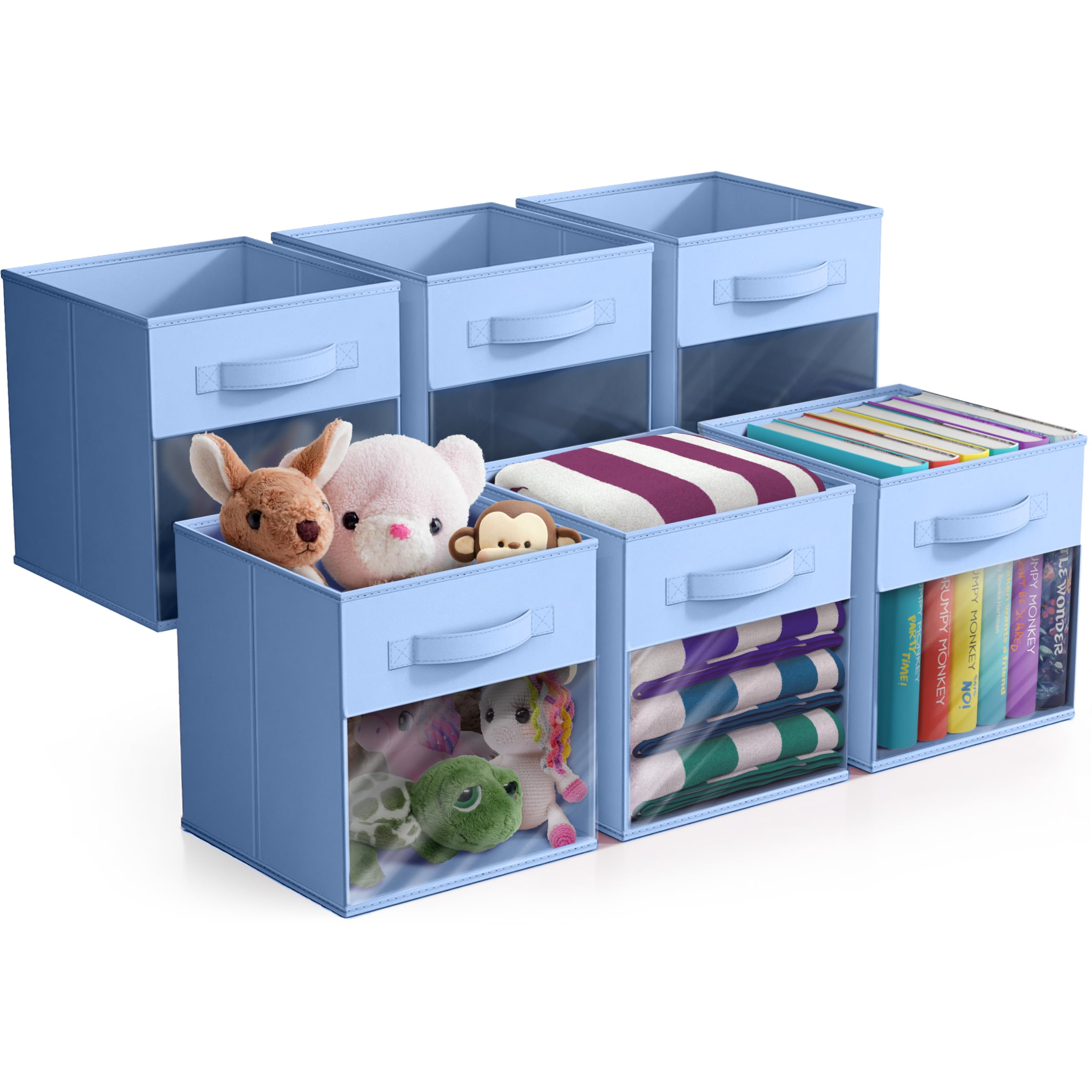 Sorbus 11 Inch Storage Bins with Clear Window - 6 Foldable Baskets for Organizing Clothes, Toys, Books - Sturdy Collapsible Fabr