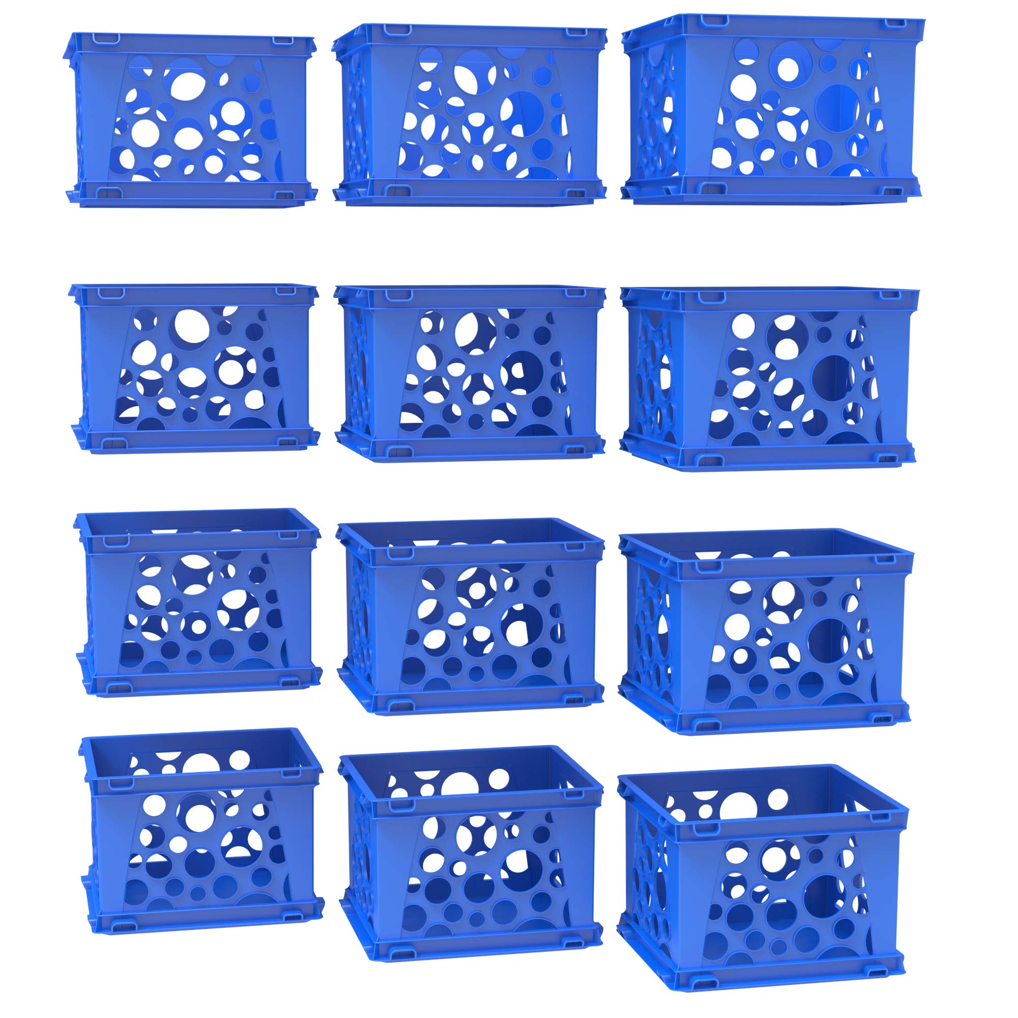 Storex Mini Crates - Stackable Small Storage Crates for Desktop Organization, 9 x 7.75 x 6 inches, School Blue, 12-Pack (61595U1