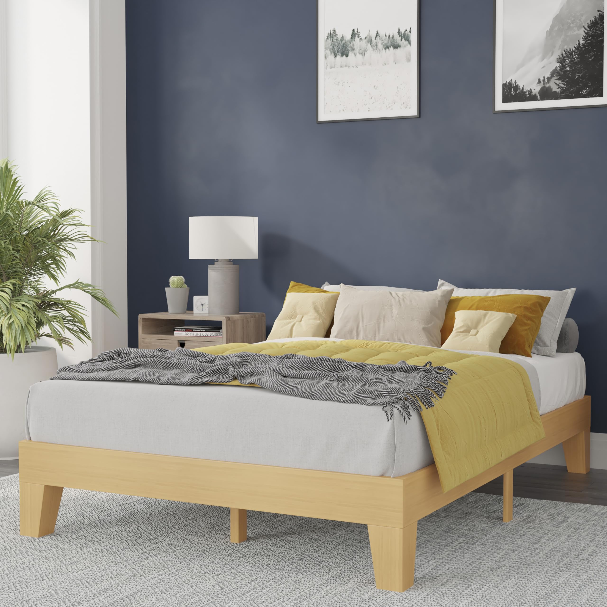 Flash Furniture Evelyn Wooden Platform Bed - Natural Pine Finish - Full - Wooden Slat Support - No Box Spring Required - Easy As