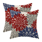CXMEIFLY Red Navy Blue Pillow Covers 20x20 Inch Set of 2 4th of July Dahlia Floral Decor Throw Pillows Summer Modern Geometry Fl