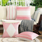Otostar Decorative Outdoor Throw Pillow Covers 16X16 Inch Waterproof Geometry Pillow Cover Garden Cushion Case Patio Outdoor Pillows Shell For Couch Indoor Tent Park Furniture Balcony Set Of 4 (Pink)