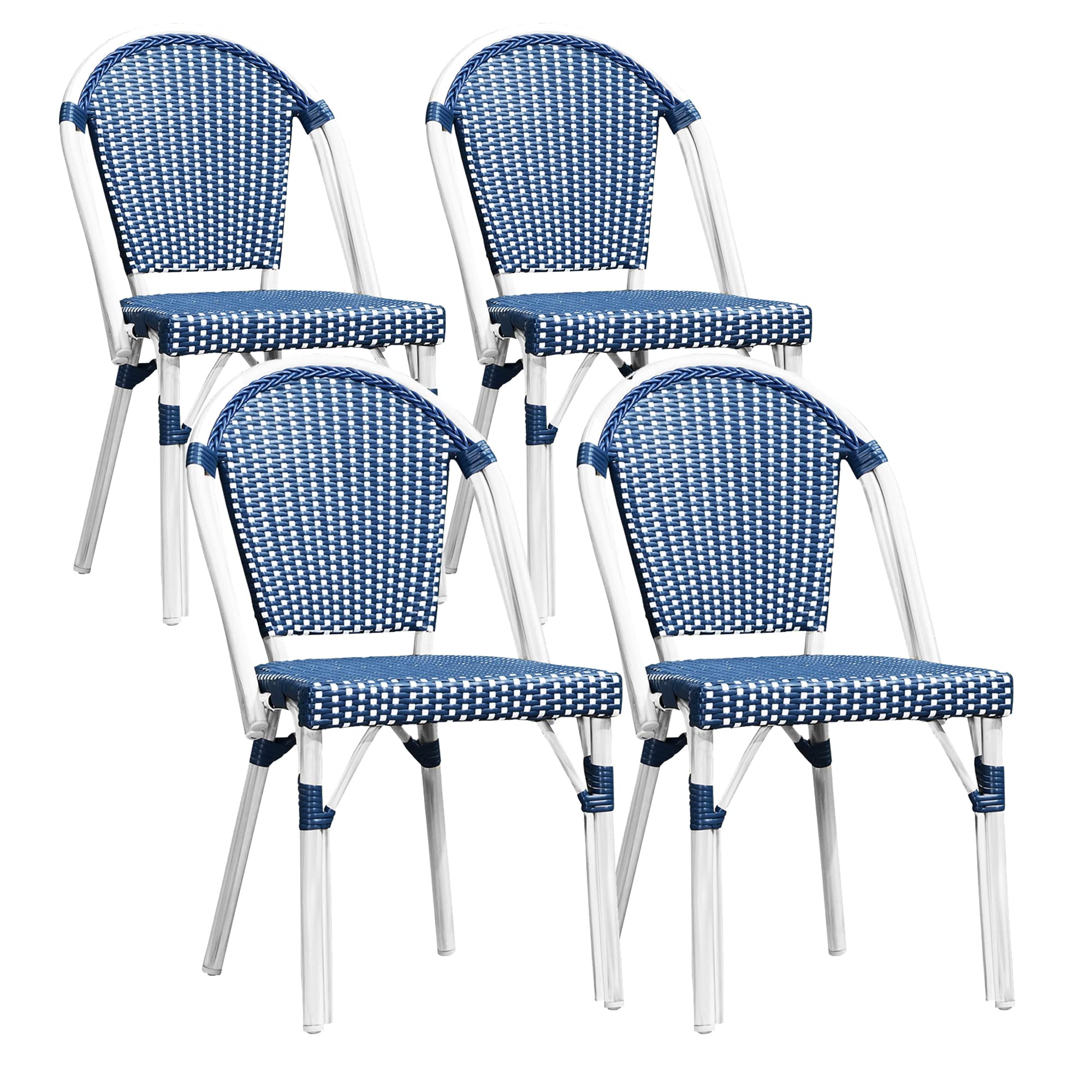 PURPLE LEAF Outdoor Dining Chair Set of 4 Aluminum Frame Wicker Rattan Chairs for Garden Kitchen White Print Finish Patio Chairs