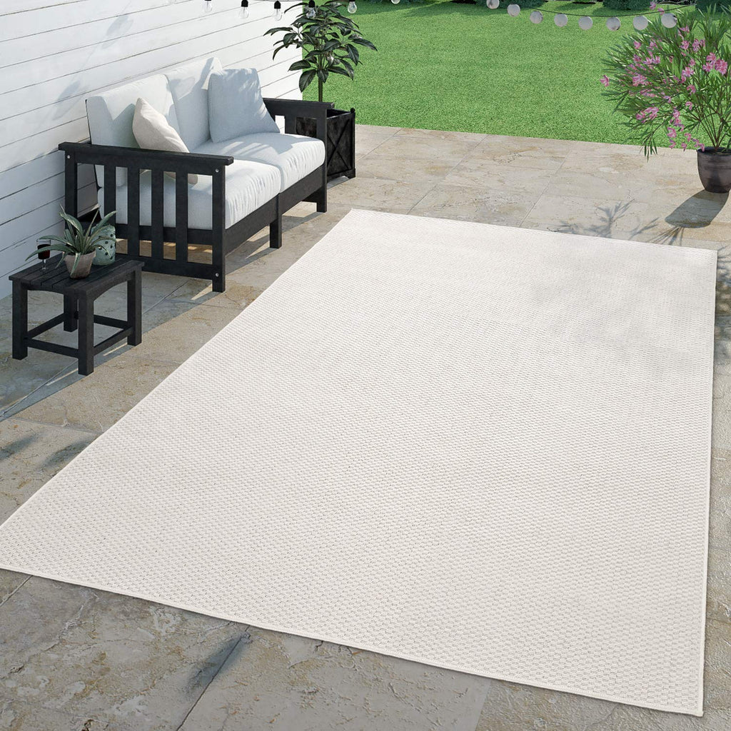 Solid Outdoor Rug For Patio Or Balcony Waterproof In Mottled Cream, Size: 5'3' Round