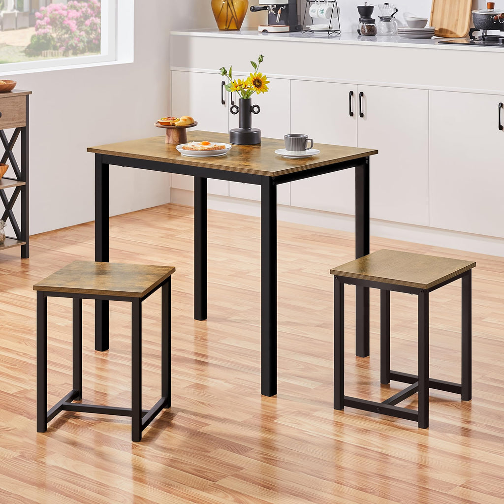 Yaheetech Industrial Dining Kitchen Table Set For 2 Breakfast Nook Table W/ 2 Stools For Dining Room Kitchen Small Space, Rustic Brown
