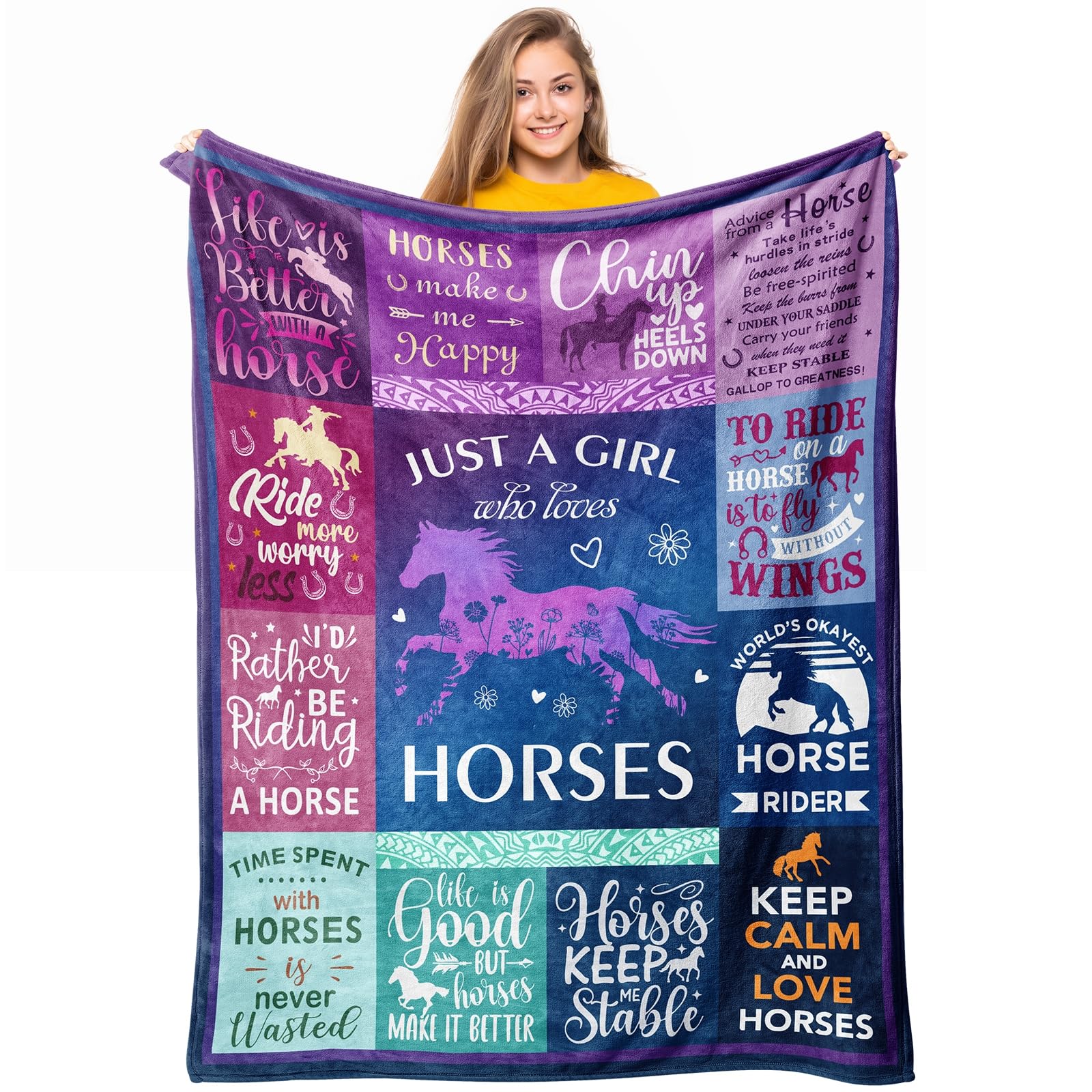 Loxezom Horse Gifts For Girls Women, Horse Blanket For Girls, Best Gifts For Horse Lovers Girls, Just A Girl Who Loves Horses, H